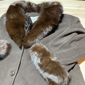 Marvin Richards Wool Cashmere Coat Womens 22 Brown Fox Fur Trim MR6WU039 Luxury